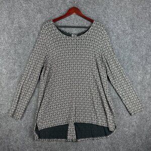 J Jill Top Womens Large Wearever Collection Back Button Up Long Sleeve Floral